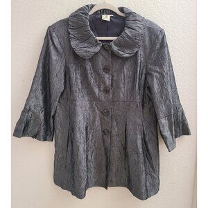 Virginia Taylor Women Silver Gray Collared Button Up Blazer 3/4 Sleeve sz Large